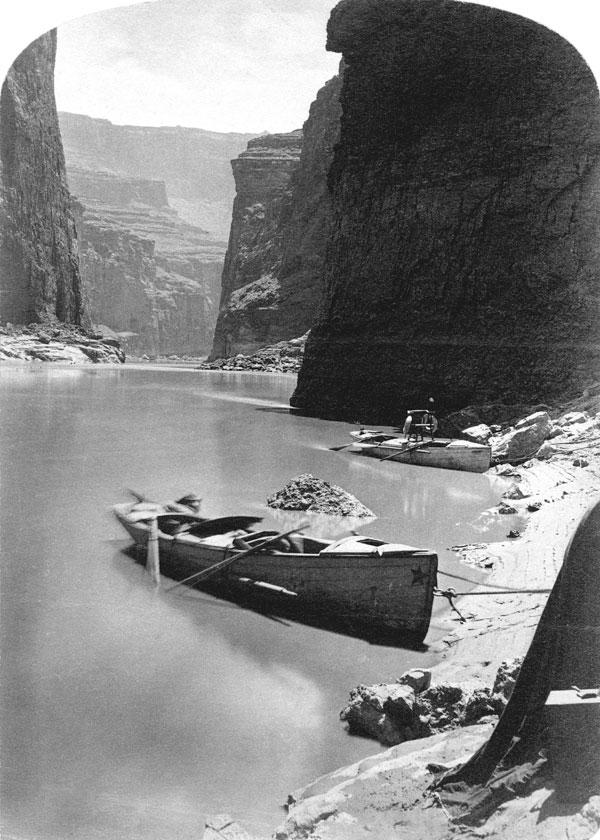 Boats in the Grand Canyon during an early Colorado River expedition